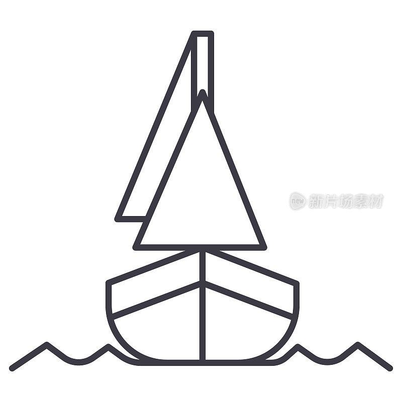yacht, front veiw vector line icon, sign, illustration on background, editable strokes